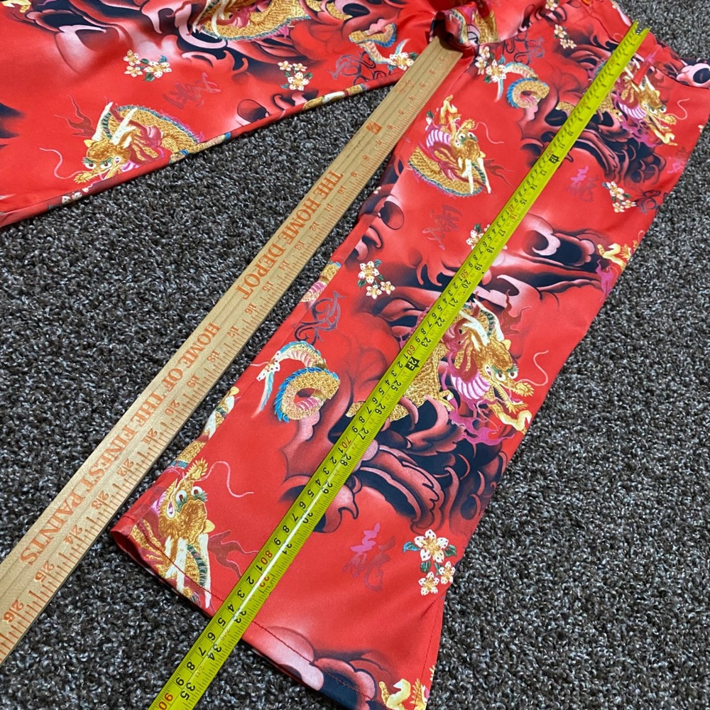 Vintage Octavia Oscar De La Renta Red Dragon Print Flare Leg Pants Women's L 33 - Picture 8 of 10